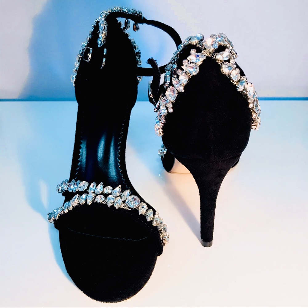 Brand-new Black Suede Crystal Heels